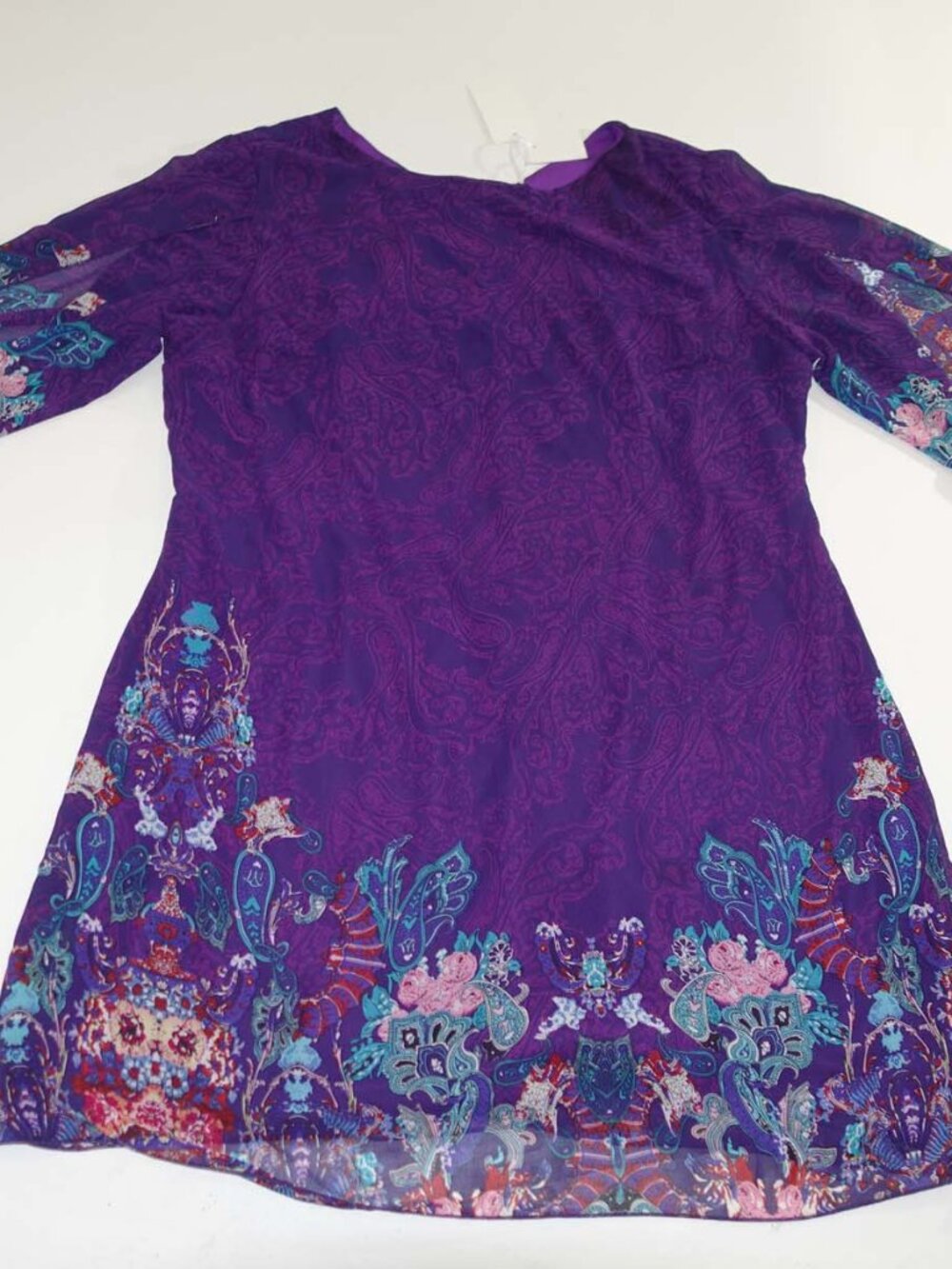 Grace Karin Women's Paisley Print Shift Dress Size 2XL NWT 3/4 Sleeves Purple